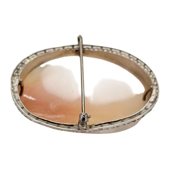 Sterling Silver Shell Carved Cameo Brooch Large Pin - Picture 7 of 13